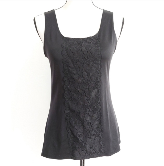 Van Heusen Black with Lace Overlay Tank Top Size M - Picture 2 of 9